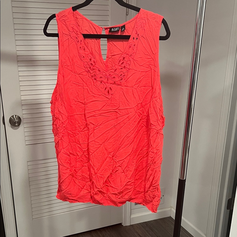 a.n.a orange Sleeveless Eyelet V-Neck Tank